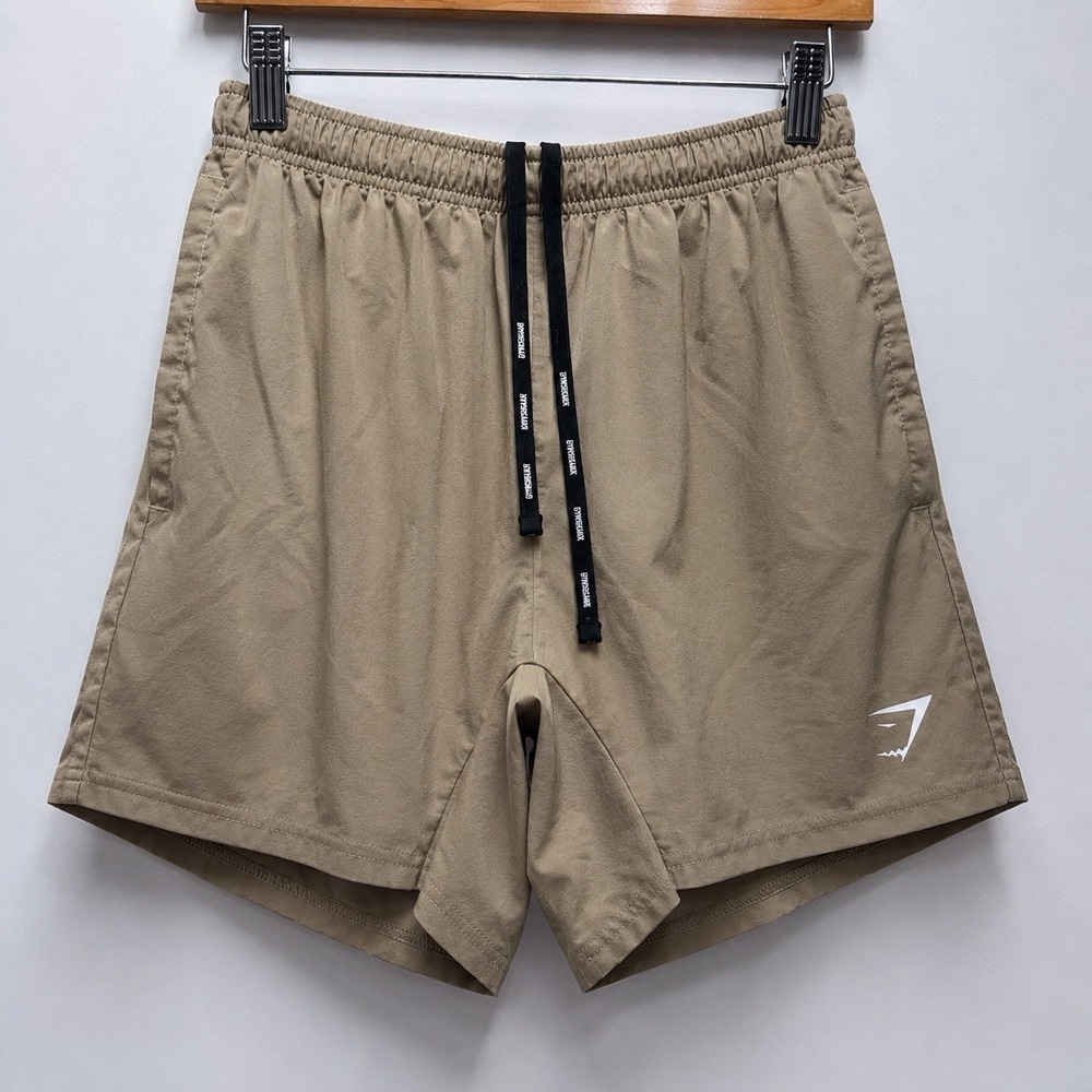 Gymshark Men's Large Khaki Training Shorts Drawstring Athletic Workout